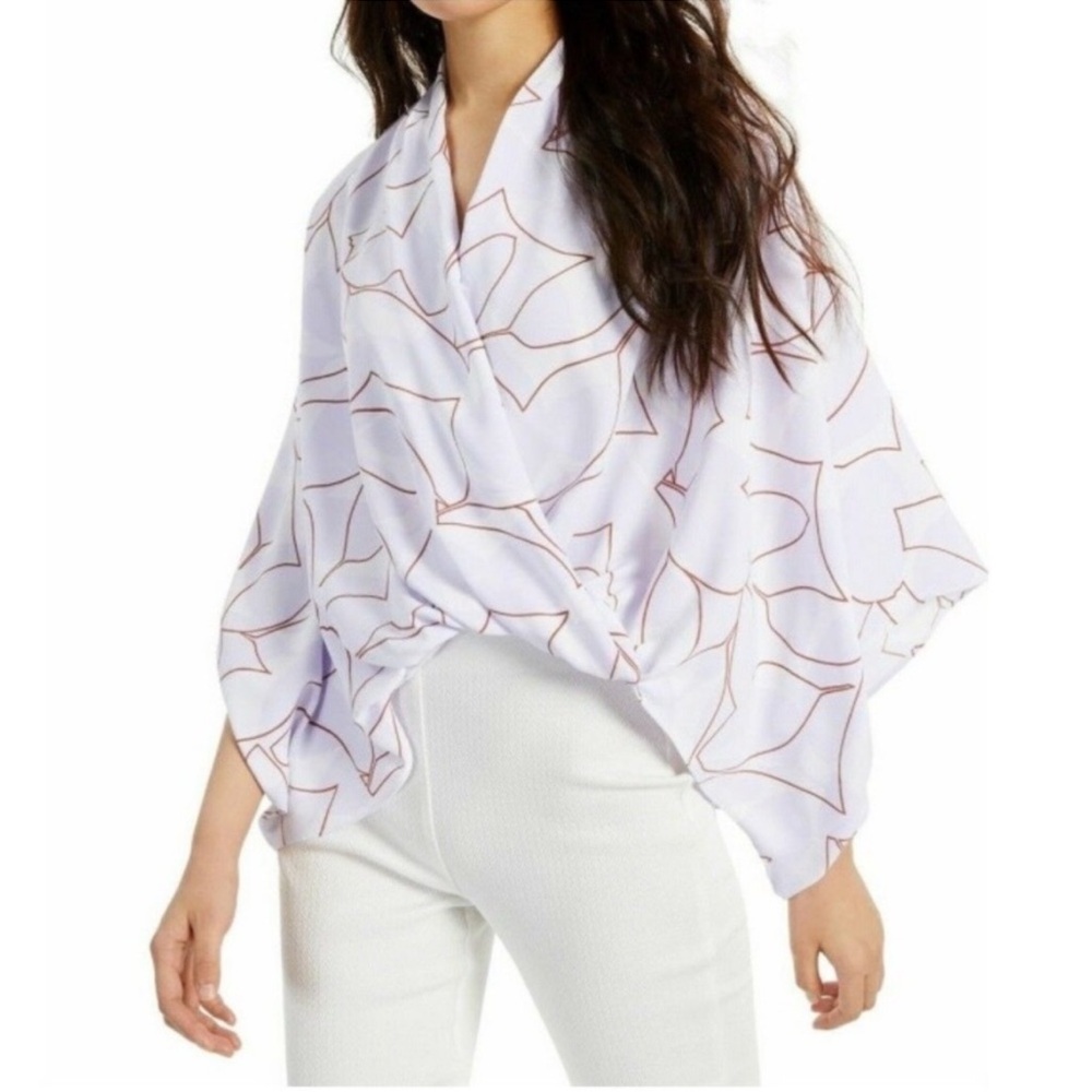 Alfani | White and Purple Patterned Blouse - Picture 1 of 5